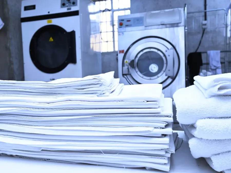 Folded linen in the hotel laundry